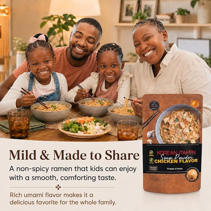 Korean Chicken Ramen Soup Powder - Instant Ramen Soup Seasoning Chicken Flavor, Umami Flavor, 5.29oz pack, product of Korea | korean chicken ramen seasoning, vegan soup powder, 5.29 oz pouch, no msg, mild umami broth, noodles rice hot pot