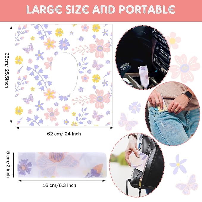 Preboun 40 Pack Toilet Seat Covers Disposable for Kids Extra Large Waterproof Toilet Seat Covers Toddler Potty Training Liners Individually Wrapped for Travel Public Restroom Essentials, Flower Design