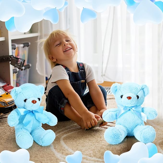 Aoriher 6 Pcs Bear Stuffed Animal Bulk Baby Shower Bear Plush Toys Soft Cute Sleeping and Playing Decorations for Kids Back to School Gift Baby Shower Birthday Party Favor(Blue)