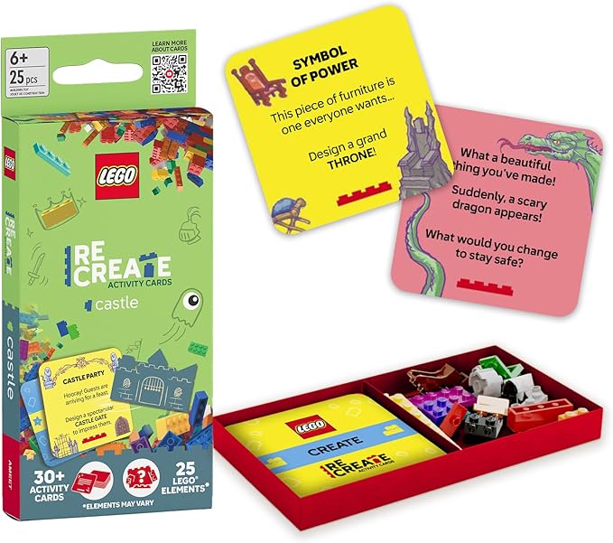 Lego Recreate Activity Cards – Castle | Fantasy Building Game with 30+ Activity Cards & 25 Lego Elements | Ages 6+