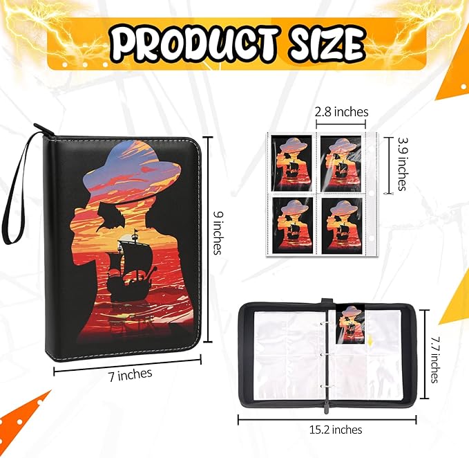 400 Pocket Trading Card Binder with 50 Removable Sleeves, Portable Zippered Card Holder, Collection Album Book Case Storage for MTG, TCG, Sports, Game Cards (Pirate Boat)