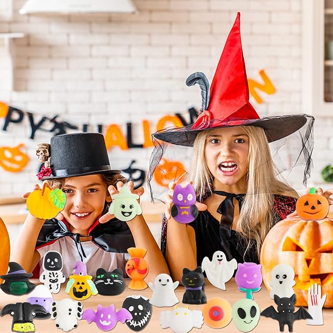 30 Pack Halloween Mochi Squishy Toys, Mini Squishies Halloween Toys Gifts Party Supplies for Kids, Squishy Goodie Bag Stuffers,Halloween Treat Bag Classroom Prizes for Kids