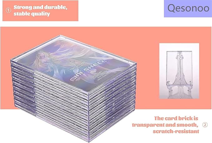 Cards Sleeves Top Loaders 10 Hard Acrylic Card Protector Clear Card Brick + 1 Display Stand Fit for Trading Cards,Standard Sports Cards,Baseball Card Holder Cases Collectibles White