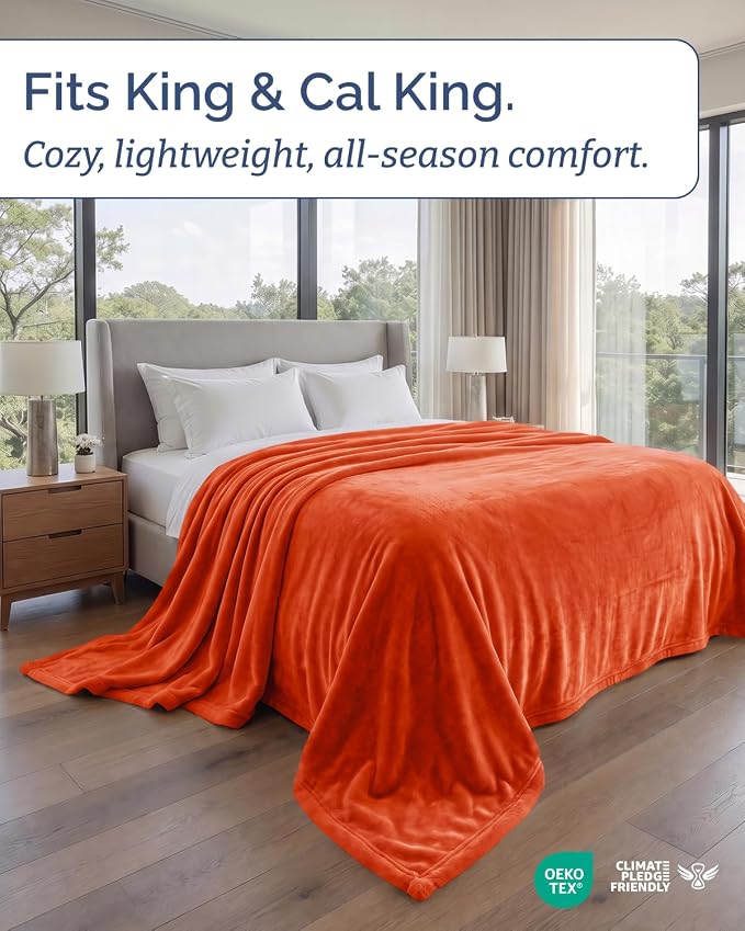 Ultra Soft Fleece Blanket Giant Blanket Size - Flannel Fleece Luxury Blanket - Lightweight for Couch Bed Chair - Thick, Warm and Breathable - All Season Cozy, Burnt Orange