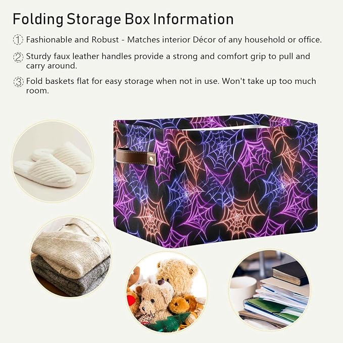 Aslsiy Storage Basket Colorful Spider Web Halloween Nursery Bins Black Baby Box Canvas Clothes Shelf Basket Laundry Hampers 1 Pcs