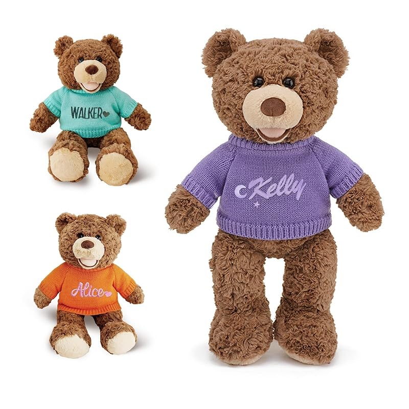 Personalized Teddy Bear Stuffed Animal, 11 Inch Custom Bear Plush with Embroidered Name Text, Christmas Birthday Gift for Baby Boys Girls Kids