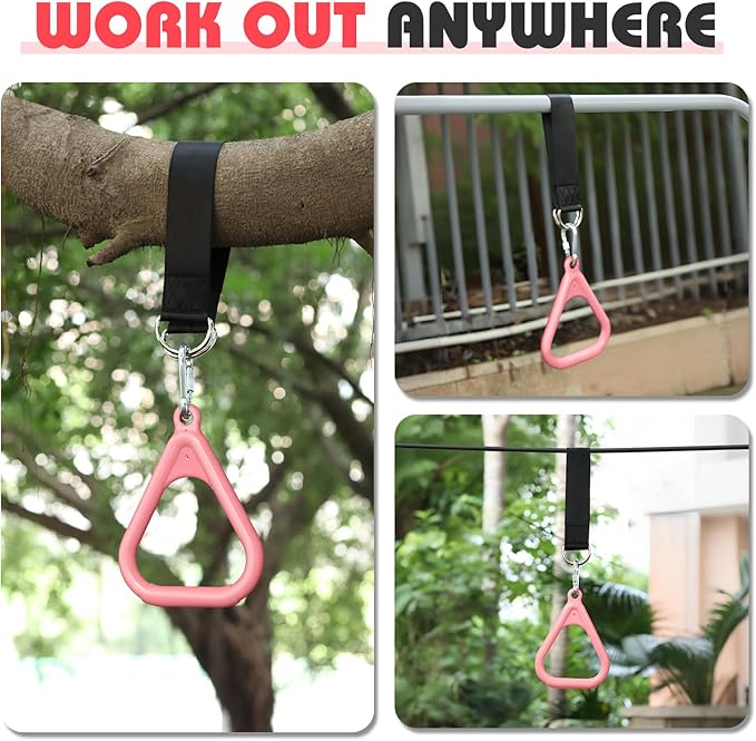 LadyRosian Trapeze Bar Swing Monkey Bars Hanging Ninja Rings Warrior Slackline Obstacle Course Kits for Kid Playground Equipment Accessories (Pink)