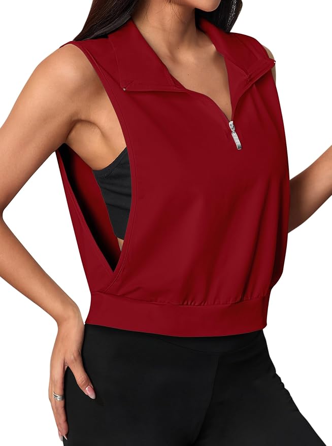 Avanova Women Sleeveless Golf Shirt 1/4 Zip Workout Tank Top | Open Side, Polo Collared, V Neck, Cropped Length, Golf Tops, Athletic, Relaxed Fit, Stretchy, Lightweight