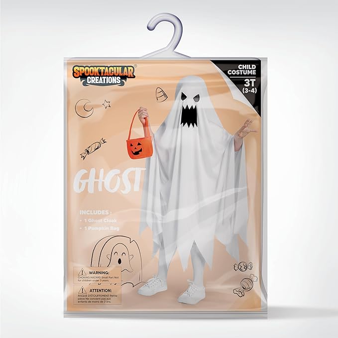 Spooktacular Creations Ghost Costume for Kids with Pumpkin Basket, Scary Halloween Costume for Boys