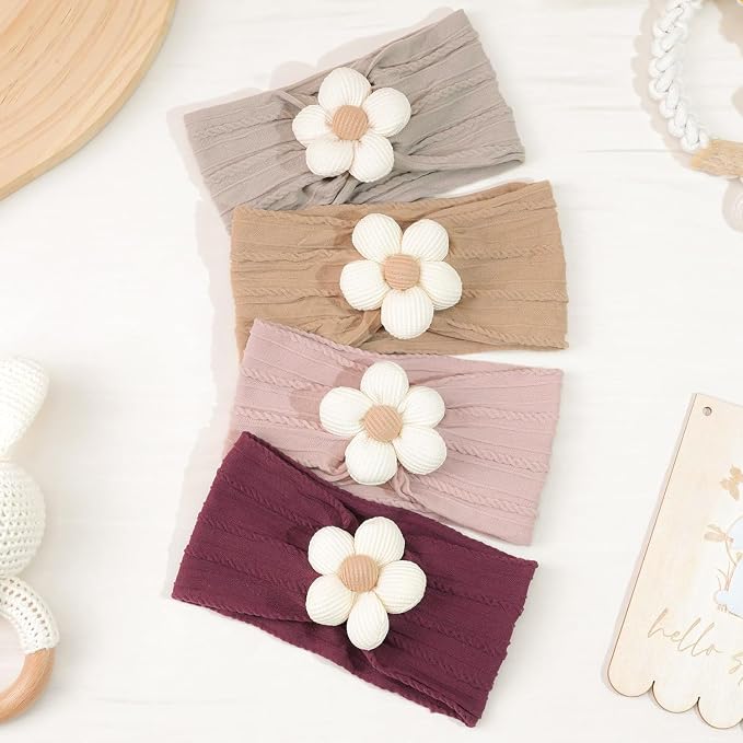 CÉLLOT 5 Pcs Baby Flower Headbands Baby Girls Nylon Headbands Soft Hairbands Hair Accessories for Newborn Infant Toddler Kids(Autumn/Winter Colors)