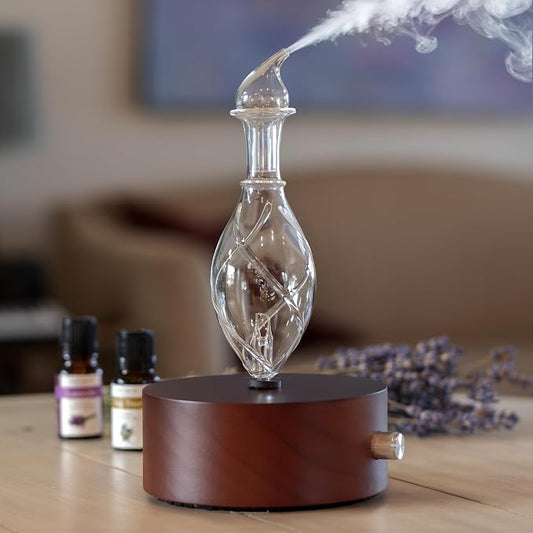 ArOmis Premium Glass Essential Oils Nebulizer - Waterless Diffuser for Aromatherapy - Handmade Oil Diffuser, Wooden Base, No Plastic, No Heat, No Battery, No LEDs - Solum Nox Vitis