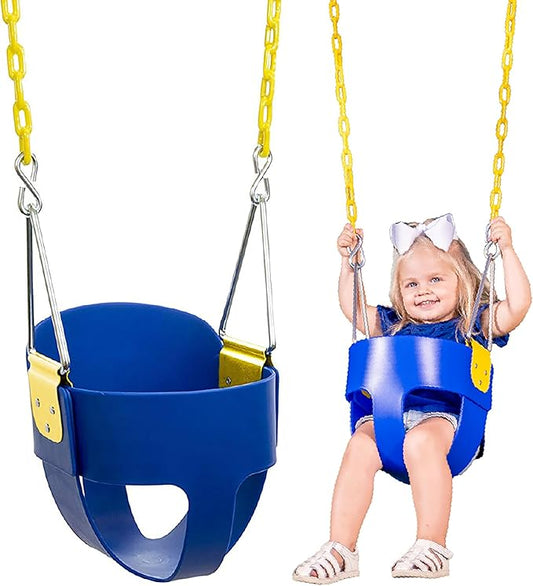 Squirrel Products High Back Full Bucket Toddler Swing Seat with Plastic Coated Chains - Swing Set Additions & Replacements - Outdoor Play Equipment - Blue