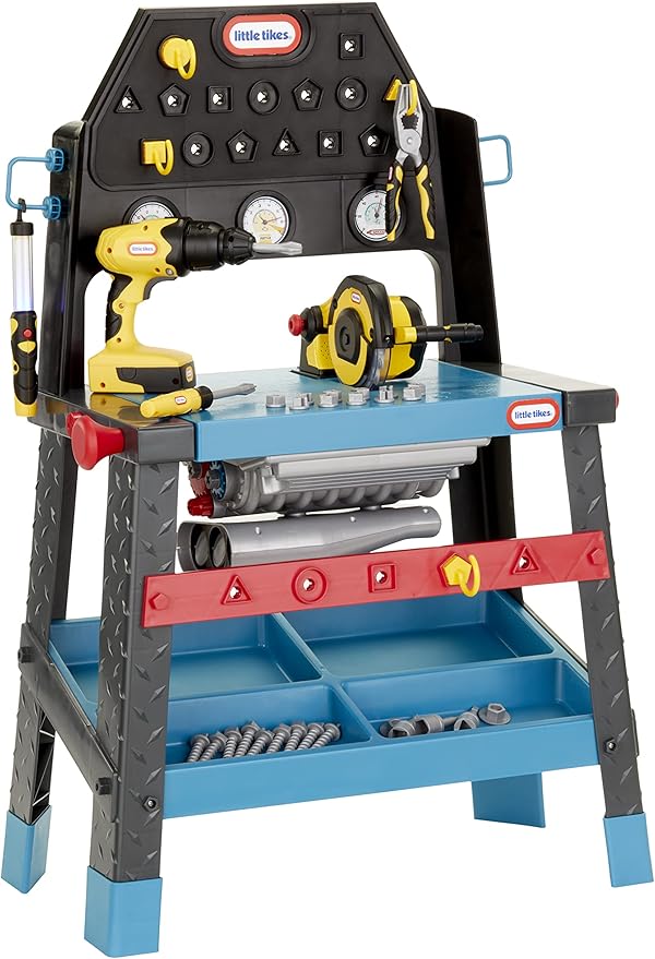 Little Tikes 2-in-1 Buildin' to Learn Motor/Wood Shop Auto and Wood Workshop with 50+ Realistic Accessories Kids 3+