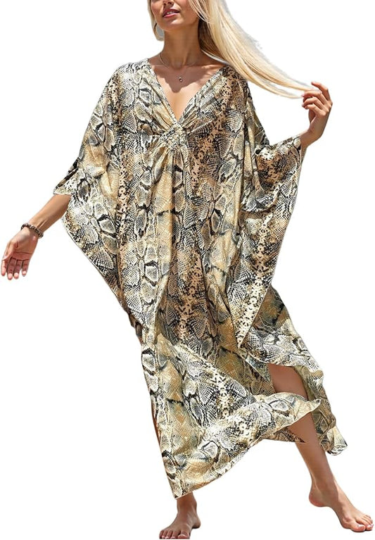 Mumu Dresses for Women Plus Size, Bohemian Kaftan Beach Cover Up Long Maxi Nightgown Soft Loungewear