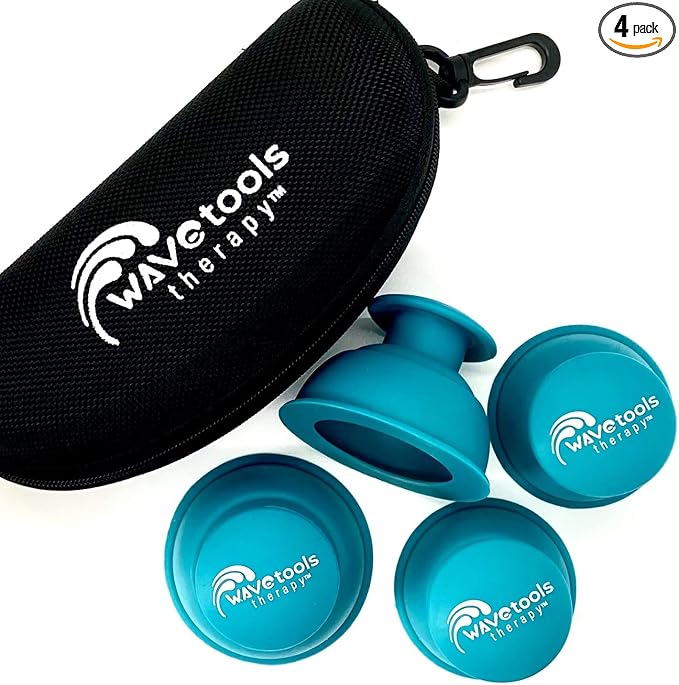 "Riptide" Sport Cupping set of 4 push cups in case by Wavetools Therapy ideal for dynamic cupping, two suctions strengths