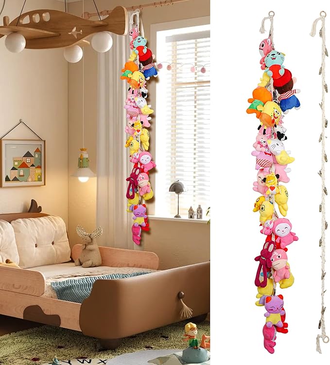 Stuffed Animal Storage Chain - 80 inch Toys Holder for Plush Animal Hanging or Corner Stuffed Animal Storage Suitable Hanging Plush Toys, Hats, Socks, Photos, Holiday Card & Nursery Room Wall Decor