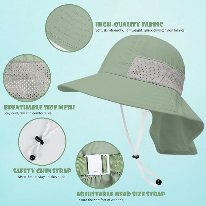 Toddler Baby Sun Hat Kids Summer Beach Essentials Adjustable Beach Hats with Bucket Wide Brim for Boys Girls Age 0-14 Years