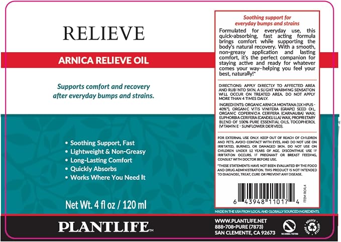 Plantlife Arnica Relieve Oil 3 Pack - Relieve Products are a Homeopathic Solution for Everyday Use - Works Quickly and Effectively - Made in California