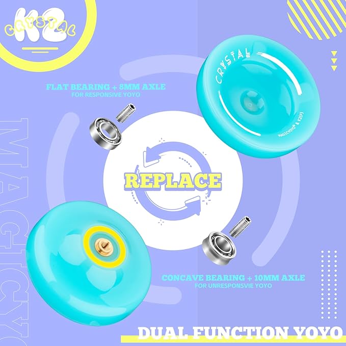 MAGICYOYO Responsive Yoyo for Beginners K2, Dual Purpose Yo Yo for Kids with Replacement Unresponsive Bearing for Intermediate + Bearing Remover + Yo-yo Case Bag + 12 Yoyo Strings (Blue)