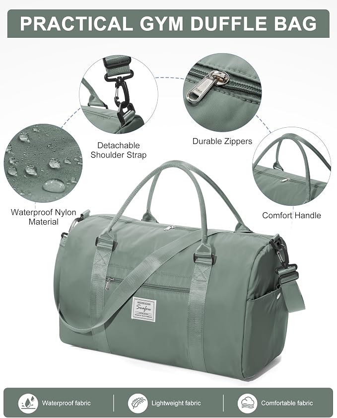 Gym Bag Womens Mens with Shoes Compartment Travel Duffel Bag for Women for Plane Sport Gym Tote Bags Swimming Yoga Weekend Overnight Carry on Bag Hospital Holdalls 4Pcs Set Dark Green
