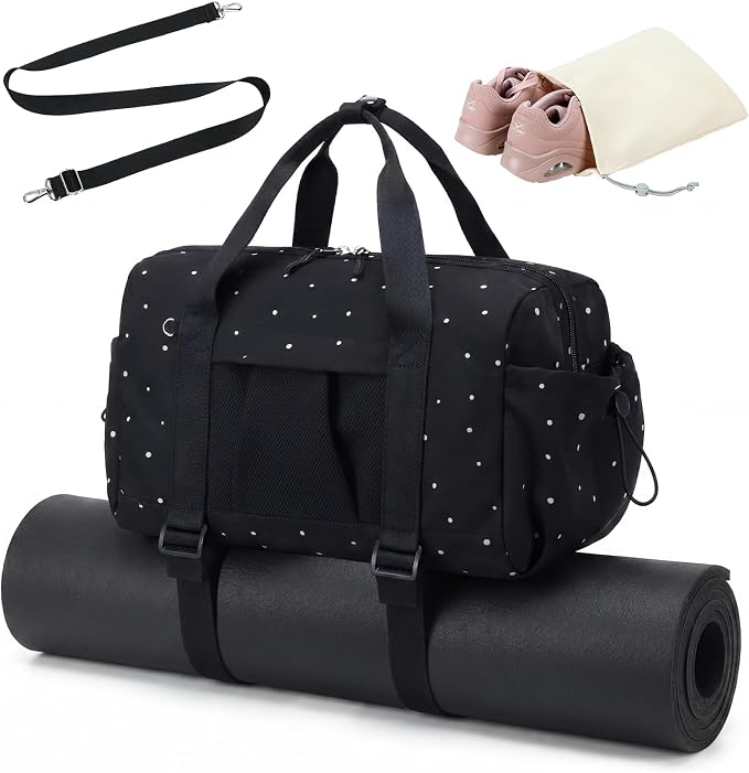 LEDAOU Small Gym Bag for Women, Mini Duffle Bag with Yoga Mat Holder Lightweight Carry On Sports Bag with Separate Shoe Pocket and Wet Pocket Duffel Bags Dance Yoga Workout Bag