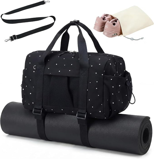 LEDAOU Small Gym Bag for Women, Mini Duffle Bag with Yoga Mat Holder Lightweight Carry On Sports Bag with Separate Shoe Pocket and Wet Pocket Duffel Bags Dance Yoga Workout Bag