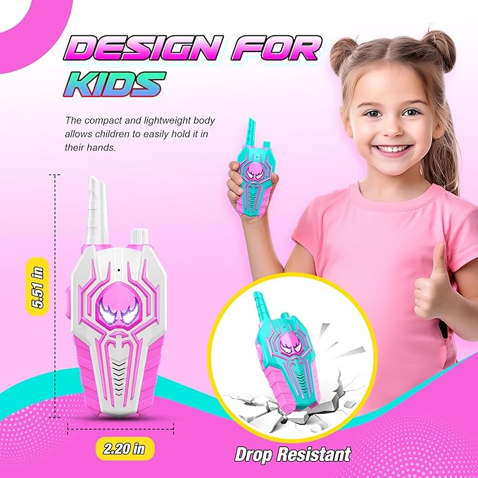 Cool Walkie Talkies for Girls Kids: Birthday Toys Gifts for 3 4 5 6 7 8 Year Old Girls Toys Ages 6-8 Kids Walkie Talkies 2 Pack Outdoor Hiking 2 Way Radio Toy for 3-8 Year Old Girl Gift