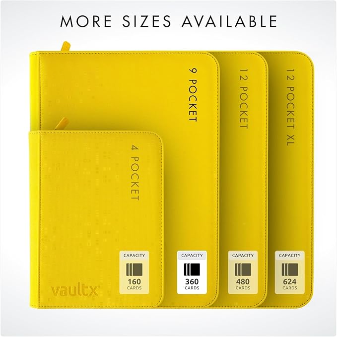 Vault X 9 Pocket Zip Binder, 360 Cards, Exo-Tec Material, 20 Side-Loading Pages (Yellow)