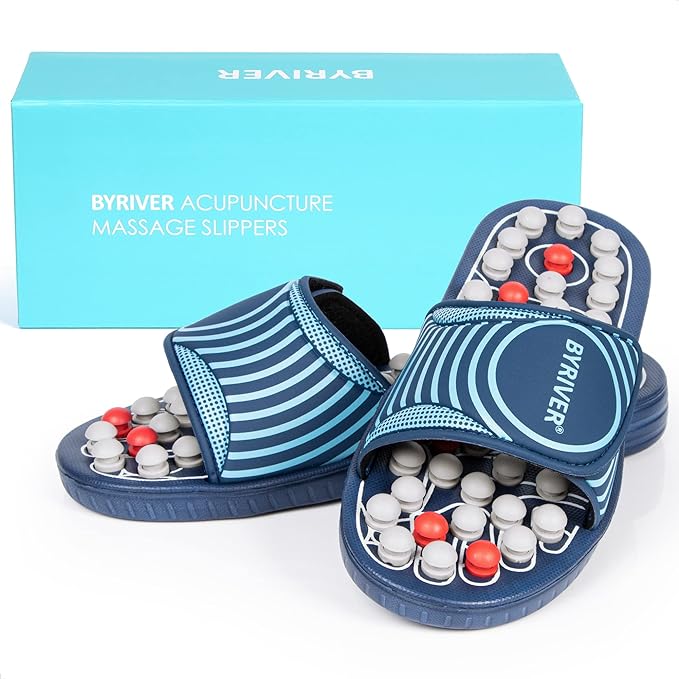 BYRIVER Reflexology Foot Massager Tools, Acupuncture Massage Slippers Shoes Sandals Mat, Stress Plantar Fasciitis Relief Gifts for Men Women, Relieve Heel Arch Arthritis Neuropathy Pain (05M)