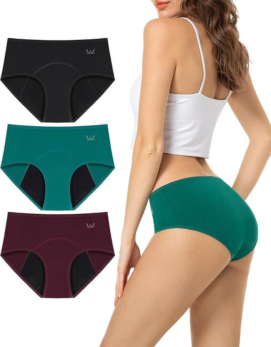 TANSTC Period Underwear for Women Heavy Flow | Leakproof Menstrual Panties Postpartum, Cotton Soft Breathable Briefs 3 Pack