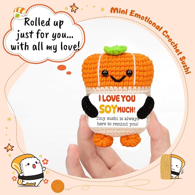 Mini Anniversary Romantic Gifts for Women Men Boyfriend Girlfriend Couples I Love You Gift Handmade Crochet Sushi for Birthday Wedding Engagement Anniversary for Him Her Wife Husband