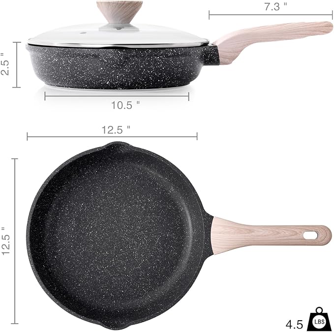 Kordisen Non Stick Frying Pan Skillet with Lid, 12.5 Inch Large Cooking Pan | Non Toxic, Healthy, Induction Compatible, Heat Resistant Handle, PFOA Free
