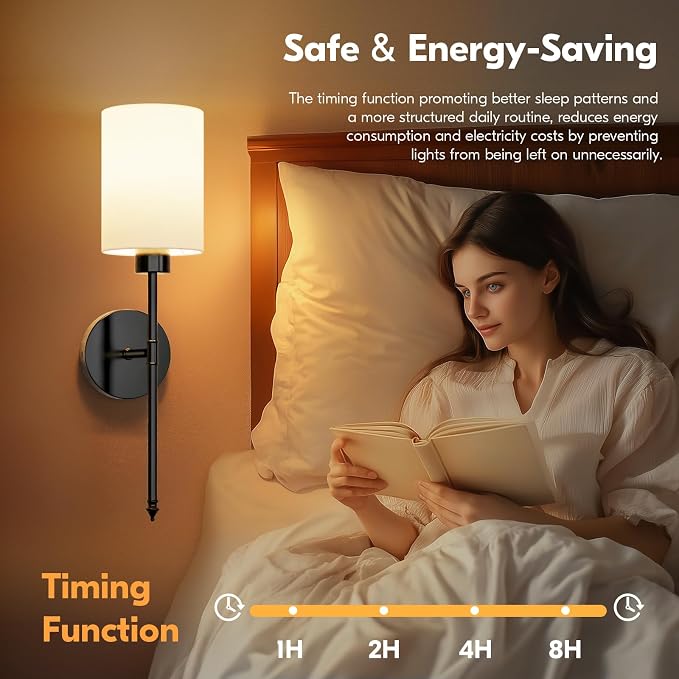 20.67 inch Battery Operated Wall Sconce Set of 2, Black Rechargeable Wall Lights with 10400mAh Dimmable Bulbs and Remote, 9 Colors Wireless Wall Lamps for Bedroom Living Room Hallway