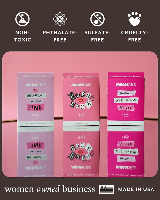 Literie Mean Girls Inspired Scented Candle: Burn Book - Smoke + Clovebud Scented, 9oz, 50 Hour Burn, Vegan Soy & Coconut Blend Candle for Home Decor, Gift for Women & Men