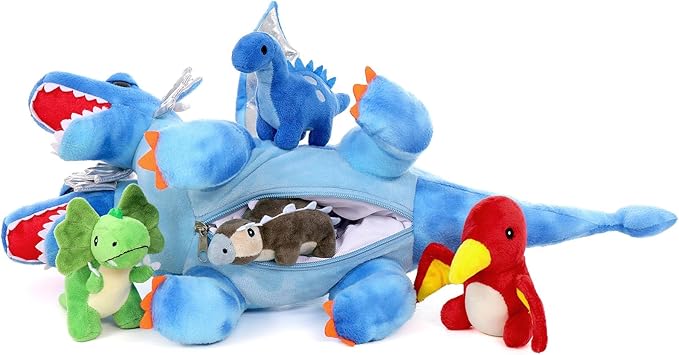 Tezituor Double Headed Dragon Stuffed Animals, 5 PCs Stuffed Dinosaur Plush Toys Set, Mommy Dragon with 4 Baby Dinosaurs Plushies Inside,Dino Gift for Girl Boy, 20 inch