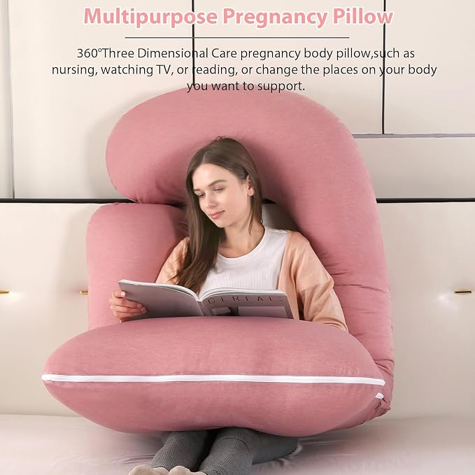 Elover Cooling Pregnancy Pillows for Sleeping,U Shaped Full Body Pillow with Removable Cover,Pregnant Women Must Haves,Maternity Essential,Cooling Pink