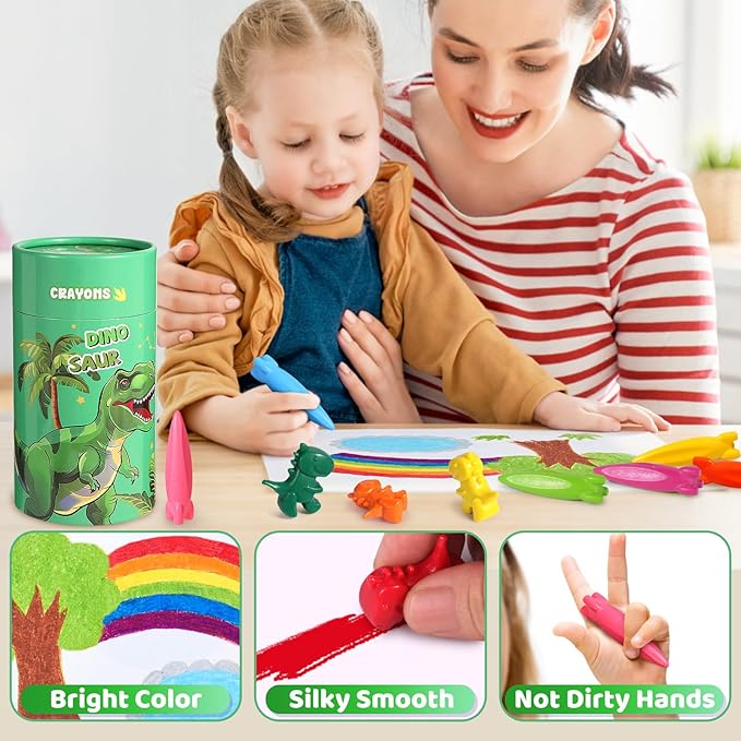 DreamCandy Rocket and Dinosaur-Shaped Crayons,36PCS Non Toxic Washable Toddler Crayons for Kids and Toddlers,Art Supplies Drawing Coloring Crayon Set,Gift for Boys and Girls,Back to School