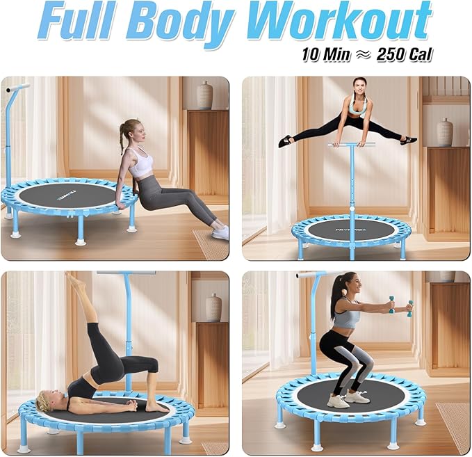 ZCMHAXJ Foldable Mini Trampoline, 40" Rebounder Trampoline for Adults & Kids, 450lbs Capacity with T-Shaped Adjustable Bar, Indoor Fitness Workout Exercise Equipment
