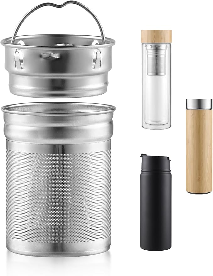 Tea Infuser Basket with Lid by Sivaphe, Large Tea Strainer for Loose Tea, Glass or Stainless Steel Tea Drink Bottle Replacement Filter