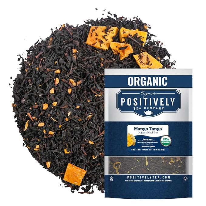 Organic Positively Tea Company, Mango Tango Black Tea, Loose Leaf, 4 Ounce