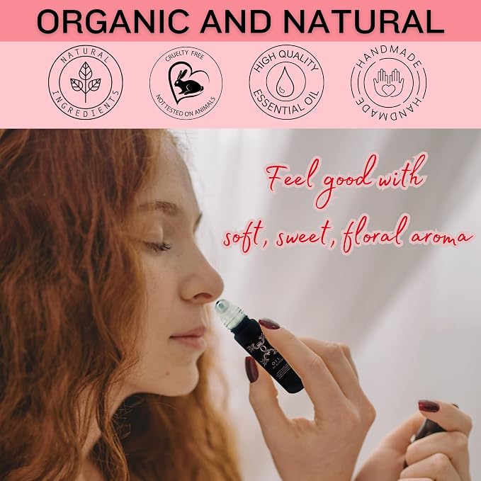 Rose Oil Essential Oil Roll On - Handmade Organic Rose Garden Blend, Peace and Calming Aromatherapy Oils for Face, Skin Care, Stress Relief, Relaxation Gifts for Women 10ml