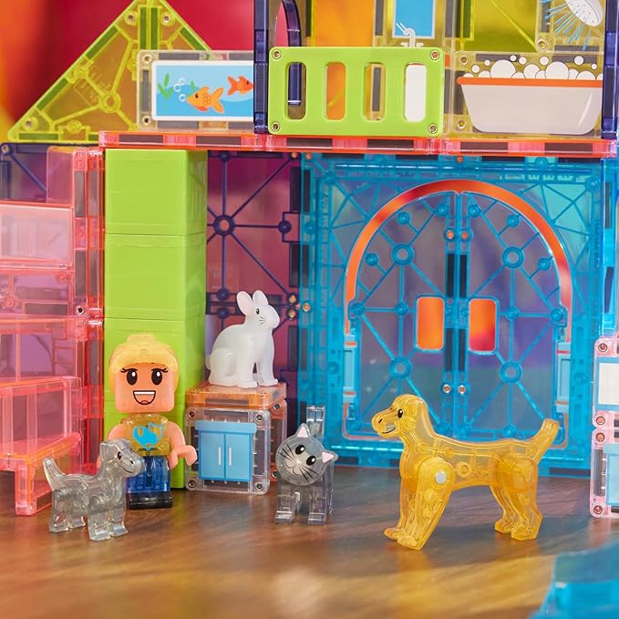 MAGNA-TILES Pet Playhouse 50-Piece Magnetic Construction Set, The Original Magnetic Building Brand