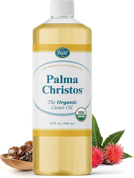 Baar Palma Christos Organic Castor Oil Products, Cold-Pressed, Hexane-Free, USDA Certified, for Skin, Hair, Massage & Castor Oil Packs, 32 oz