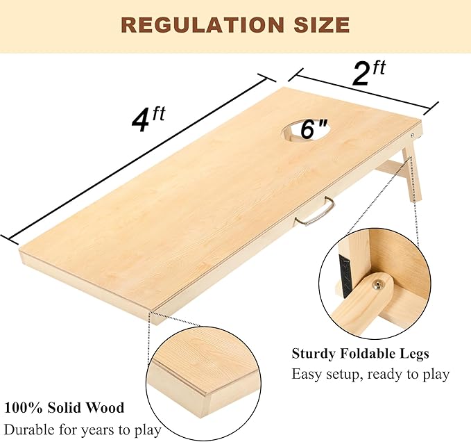 Sportdo 4x2 ft Solid Wood Cornhole Set with 8 Bean Bags, Regulation Size Cornhole Board Set for Adults, Cornhole Game Set for Tailgate Backyard Toss Games Indoor&Outdoor Activities