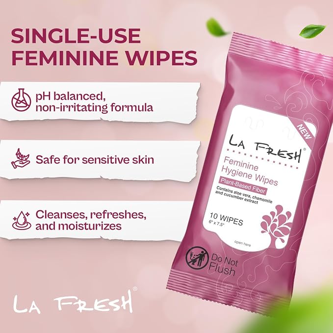 LA Fresh Feminine Hygiene Wipes for Women, Travel Size 3 Pack (30 Count) | Aloe Vera, Chamomile, Cucumber & Vitamin E Infused Gentle Cleansing Wipes for Daily Freshness, Gym & On-the-Go Comfort