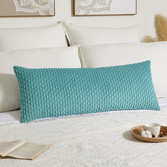Kevin Textile Soft Corduroy 14"x36" Lumbar Pillow Cover 1 Pack, Aqua Green | Boho Stripe Plush Corduroy Decorative Oblong Cushion Cover Modern Farmhouse Home Decor for Sofa Couch Bed Chair