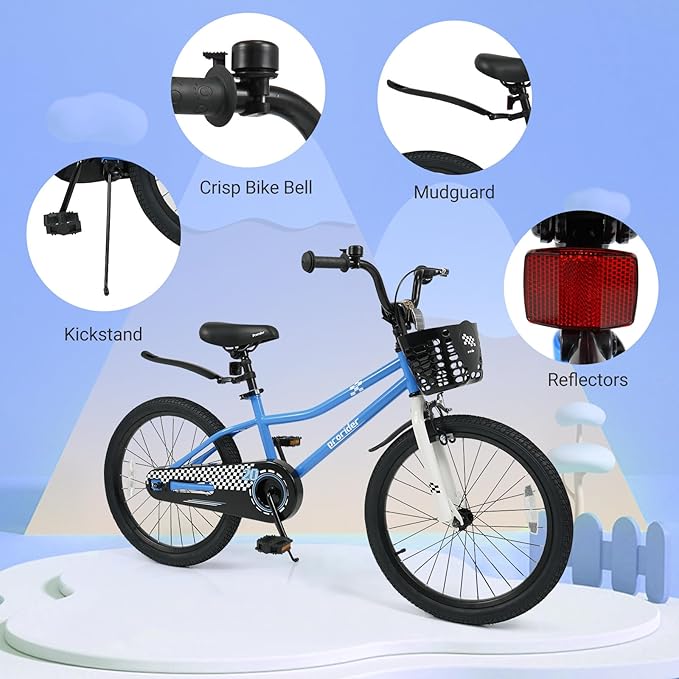 BABY JOY Kids Bike, 12 14 16 18 20 Inch Children Bikes for Boys Girls Teens 3-8 8+ Years w/Training Wheels or Kickstand, Handbrake, Coaster Brake & Removable Basket, Kids Bicycle of Multiple Colors