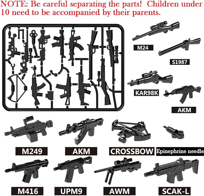 Military Weapons Pack Guns and Accessories for Minifigures, Custom Military War Gears Building Blocks Toy, 6 Heavy Weapons and Over 80 Pieces War Equipments for Legomaniacs
