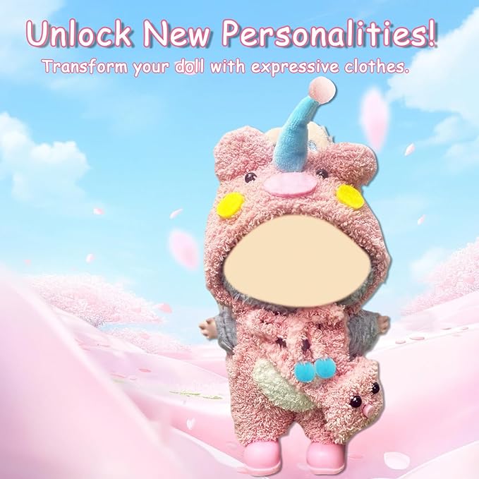 17cm Clothes Set(NO Doll),Hat & Overalls Set for 17cm Accessories Suit,Stylish Adorable Dolls Clothes Accessories,Cute Clothes for Dress up Unique Style (Pink CutePig)