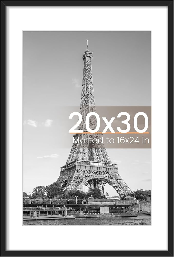 upsimples 20x30 Poster Frame, Display Pictures 16x24 with Mat or 20 x 30 Without, Wall Hanging Picture Frames, Black, 1 Pack